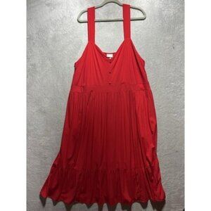 Ava & Viv Women's Red Summer Wide Strap Ruffle Bottom Maxi Sun Dress 3X Pockets